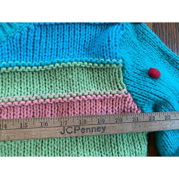 Umgee USA Block Cable Knit Fun Sweater Women’s Small Pom Poms - Picture 6 of 11